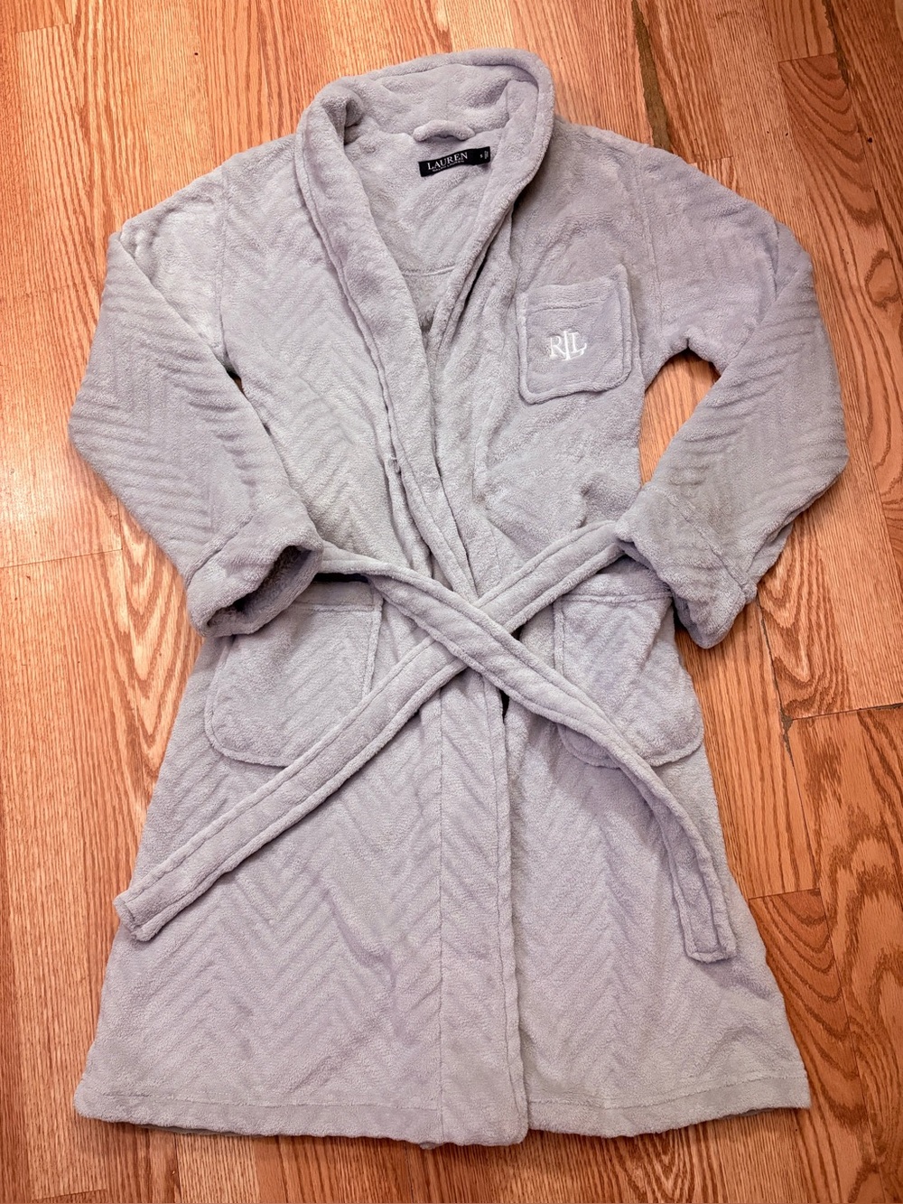 NWOT Ralph Lauren Light Blue Plush Collar Robe With Belt